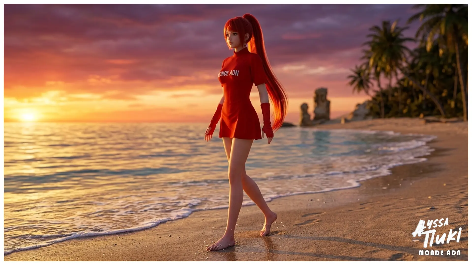Alyssa Tiuki. Fin de tournage sous les tropiques. Même en plein milieu d'une prod, un coucher de soleil sur le sable reste la meilleure excuse pour souffler un coup.