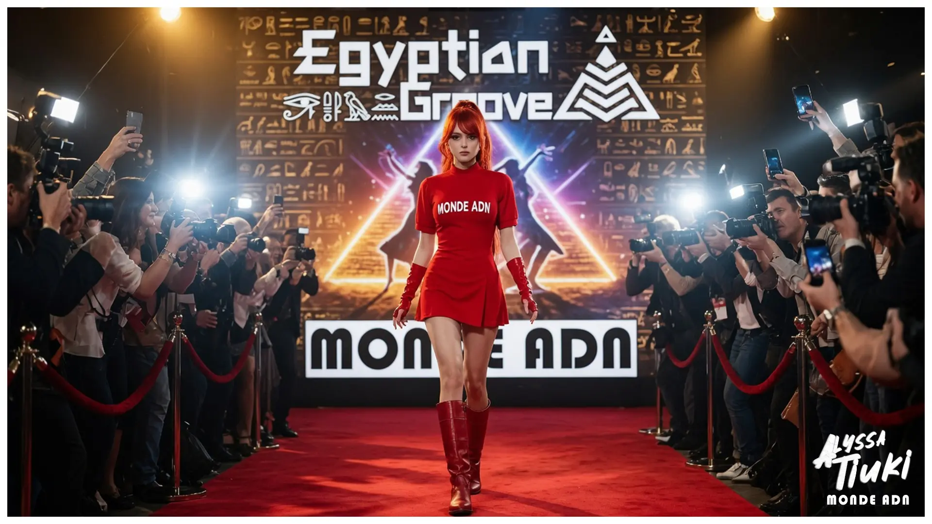 Alyssa Tiuki. Bain de foule sous les projecteurs. Entre K-Pop survitaminée et vibes égyptiennes, on assume le placement de produit jusqu'au bout du tapis rouge.
